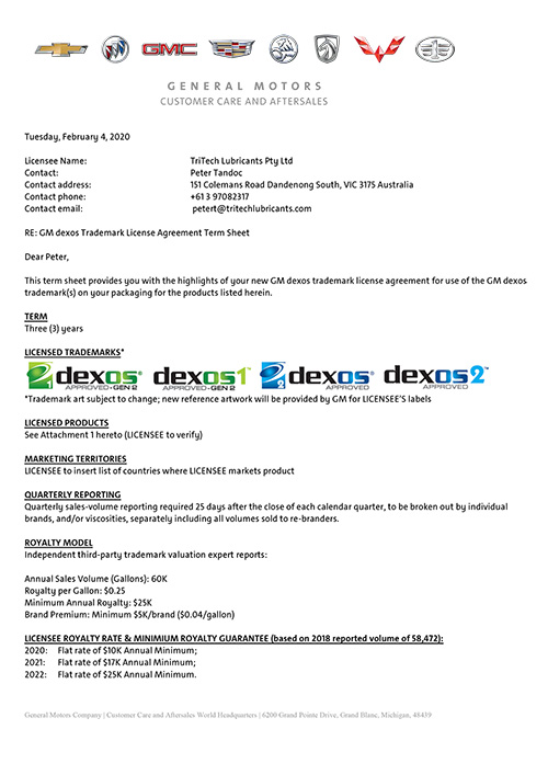 通用 TriTech Term Sheet -Dexos 2